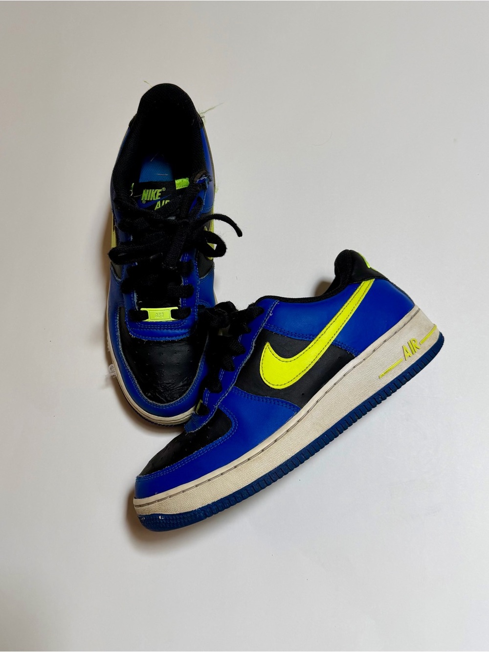 Nike Air Force 1 Blue and Neon Yellow Sneakers